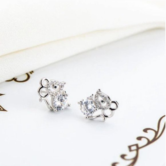 NEW Tibetan 925 Silver Cute Mouse Zircon Earrings - Picture 10 of 15